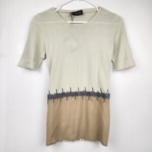Cividini Short Sleeve Embroidered Sweater Sz 42 US 6 Tan NWT Italian Lightweight